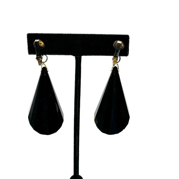William de Lillo Black Cameo Cone Earrings—Space Age 1960s Faceted Acrylic Drops - Picture 10 of 15